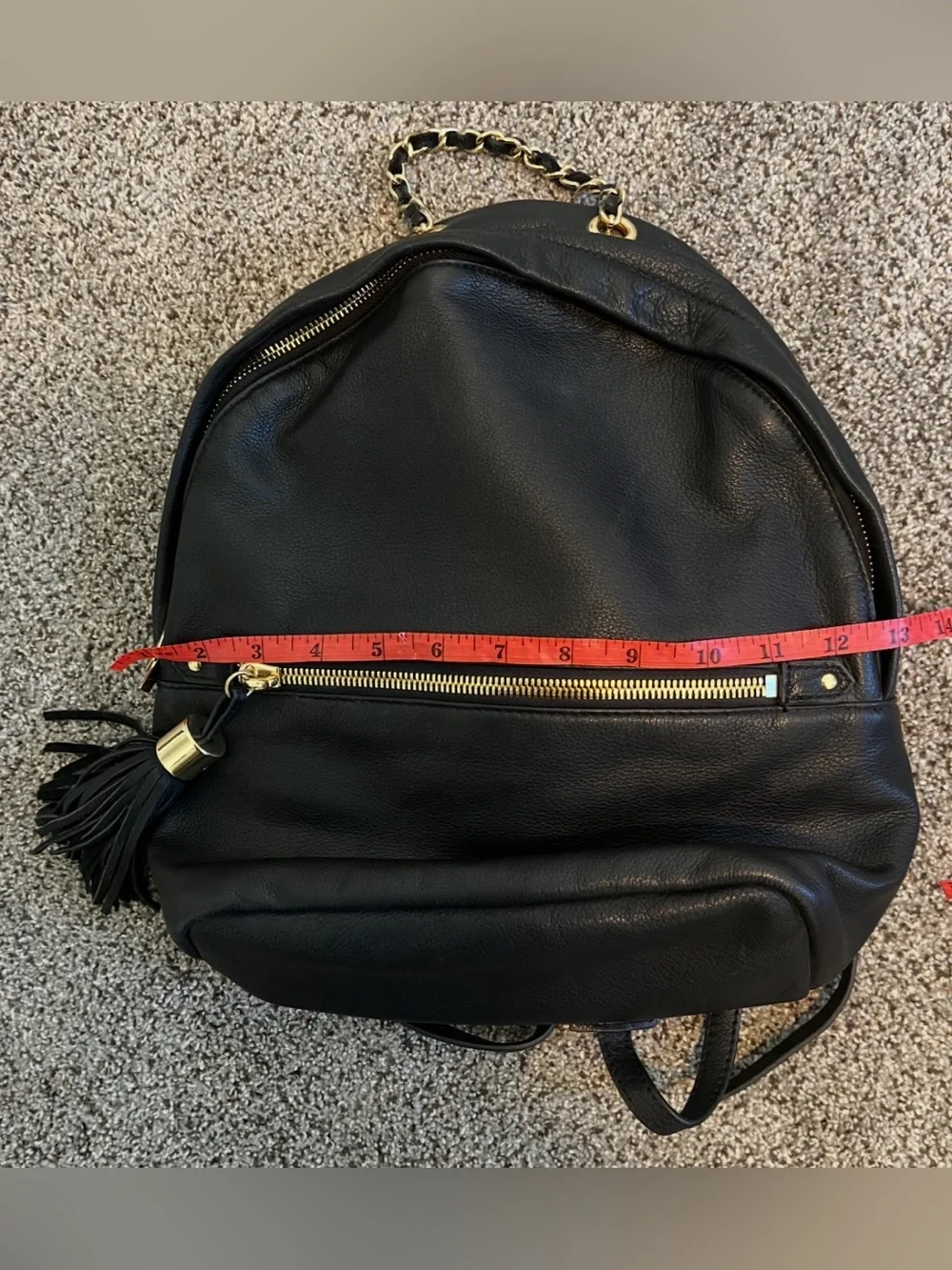 Margot black leather mini backpack with fringe tassel accent